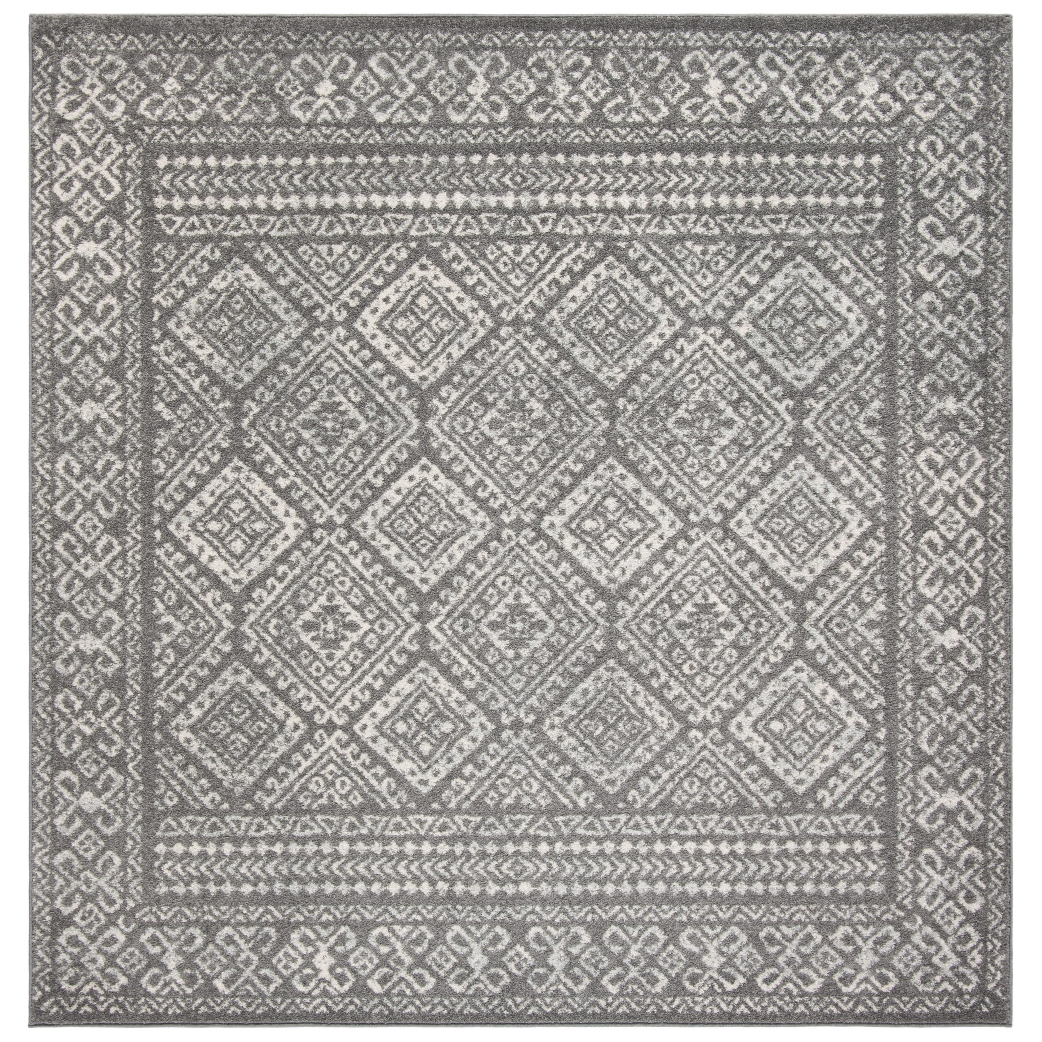 Ivory and Dark Grey Geometric Square Area Rug