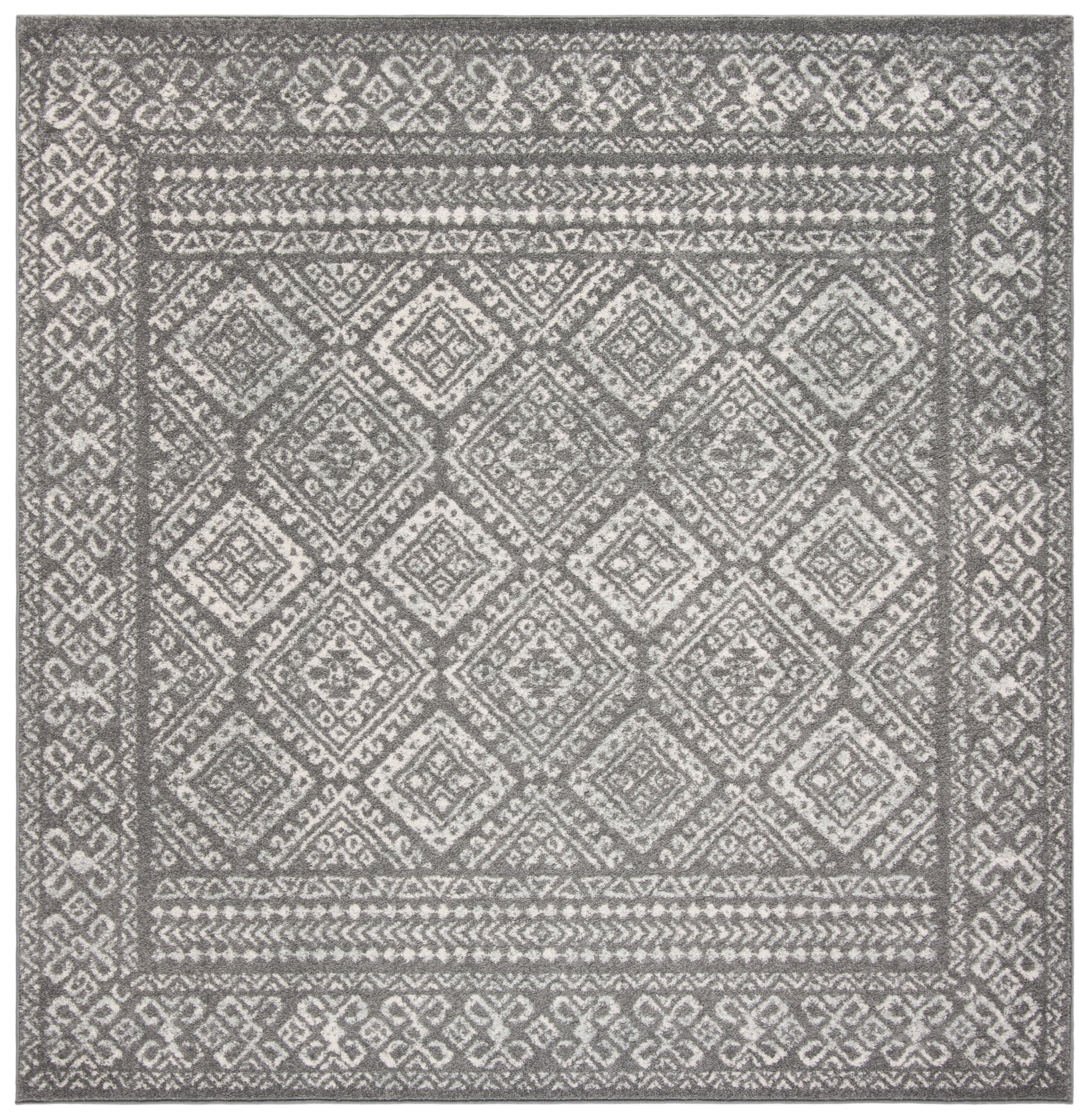 Ivory and Dark Grey Geometric Square Area Rug