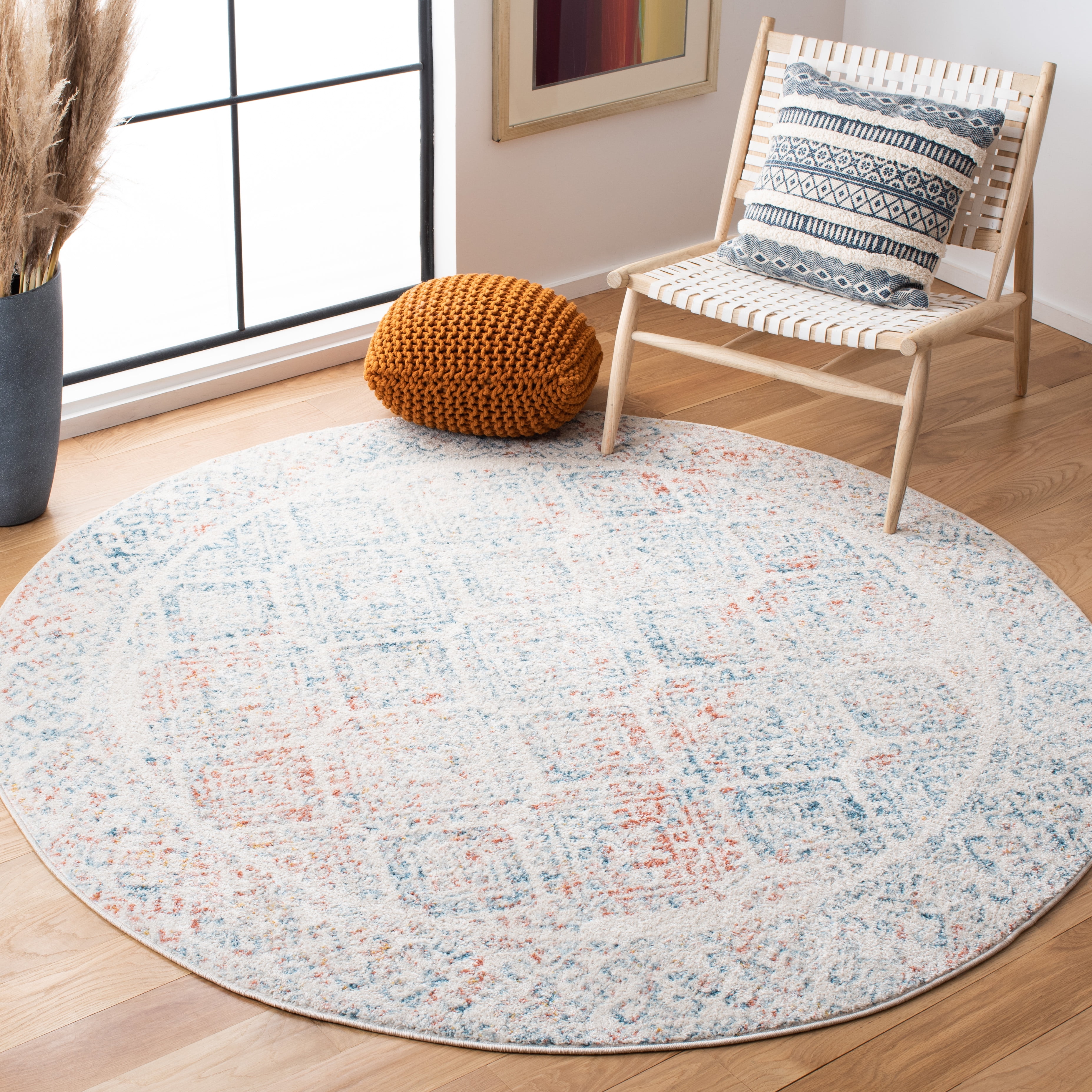 Safavieh Tulum Ophelia Oriental Area Rug, Ivory/Terracotta, 6'7" x 6'7" Round