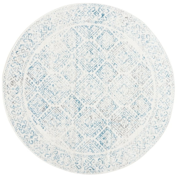 SAFAVIEH Tulum Ophelia Bordered Geometric Area Rug, Ivory/Turquoise, 6'7" x 6'7" Round