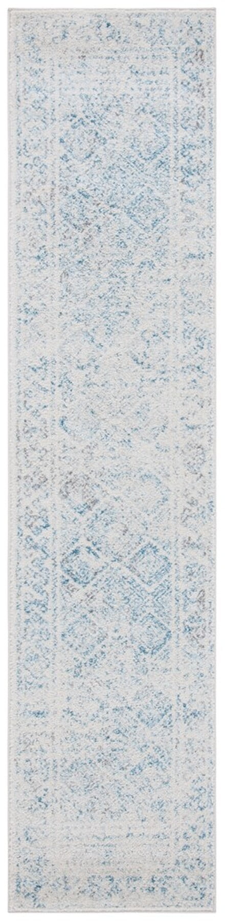 Ivory and Turquoise Geometric Hand-Knotted Runner Rug