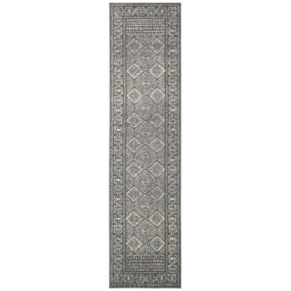 SAFAVIEH Tulum Ophelia Bordered Geometric Runner, 2' x 13', Dark Grey/Ivory