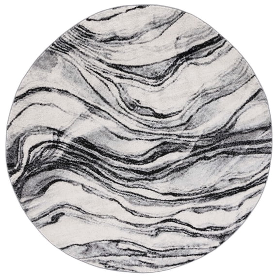 SAFAVIEH Tulum Quinten Abstract Area Rug, 6'7" x 6'7" Round, Ivory/Black