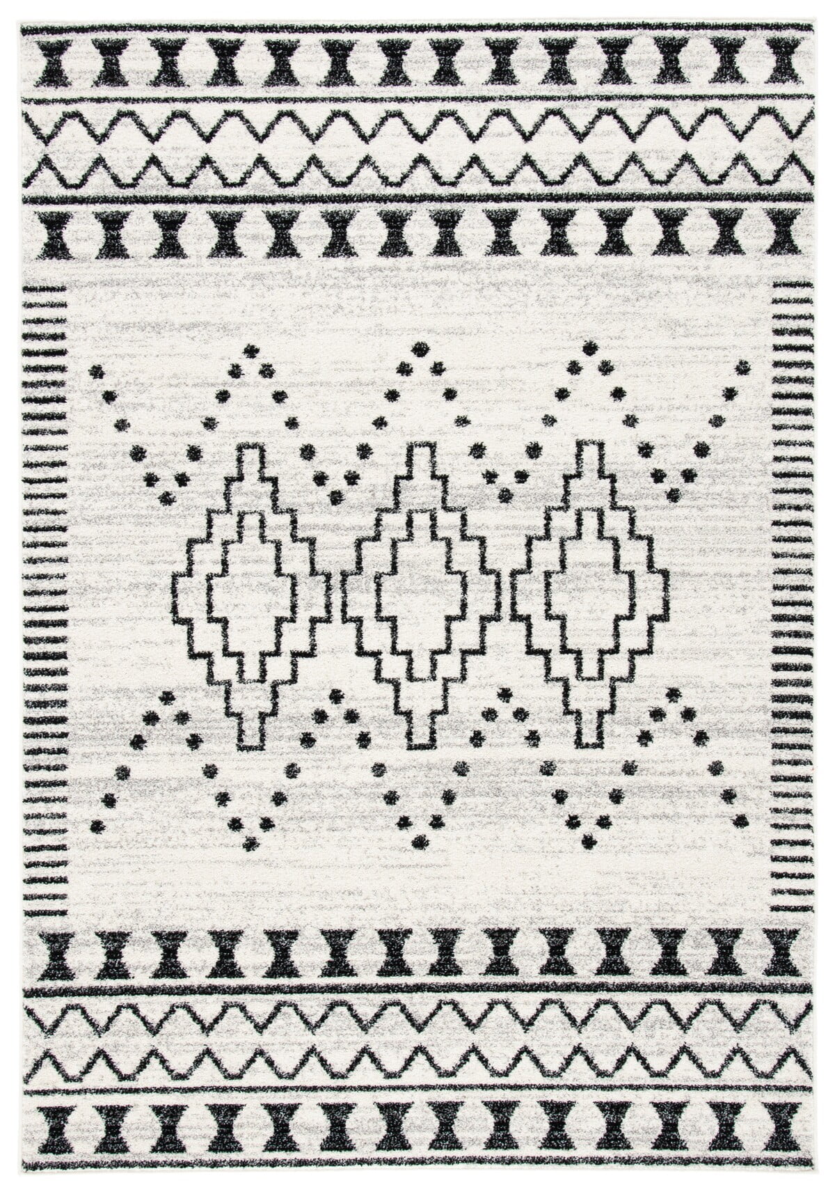 Black and Ivory Geometric Hand-knotted Rectangular Area Rug