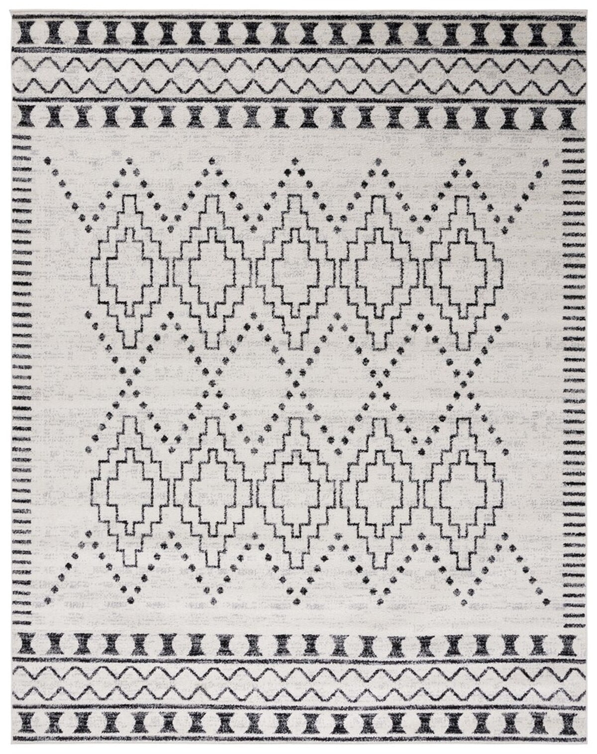 Boho-Chic Black and Ivory Hand-Knotted Round Area Rug