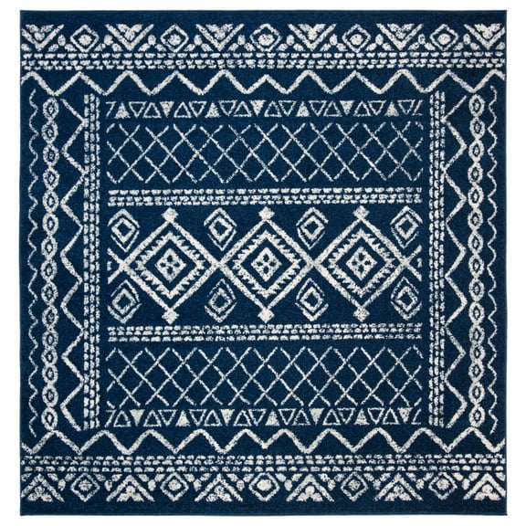 SAFAVIEH Tulum Ronald Distressed Area Rug, 10' x 10' Square, Navy/Ivory