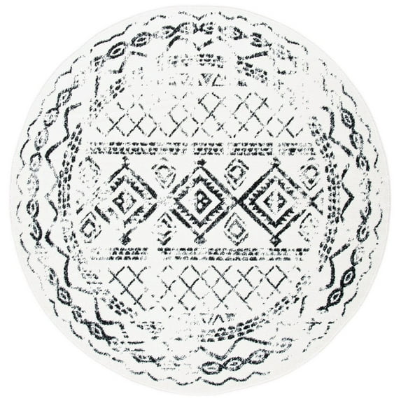SAFAVIEH Tulum Ronald Distressed Area Rug, 3' x 3' Round, Ivory/Black