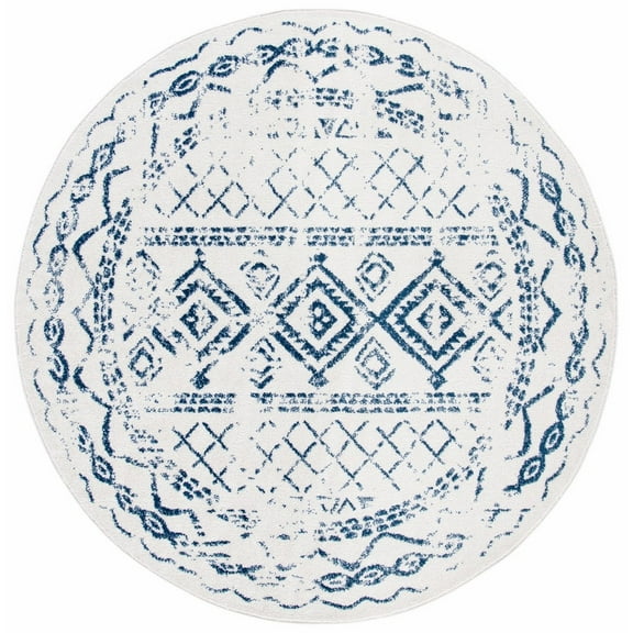 SAFAVIEH Tulum Ronald Distressed Area Rug, 3' x 3' Round, Ivory/Navy