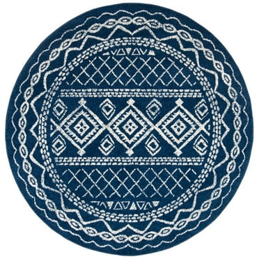 SAFAVIEH Tulum Ronald Distressed Area Rug, 3' x 3' Round, Navy/Ivory