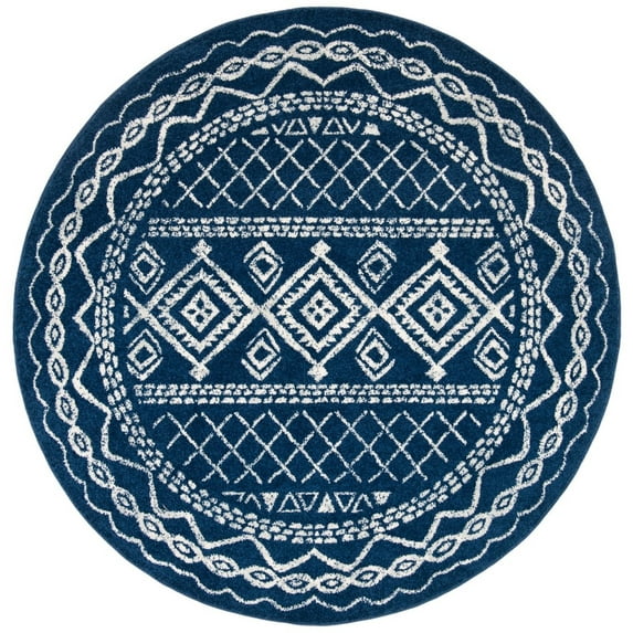SAFAVIEH Tulum Ronald Distressed Area Rug, 3' x 3' Round, Navy/Ivory
