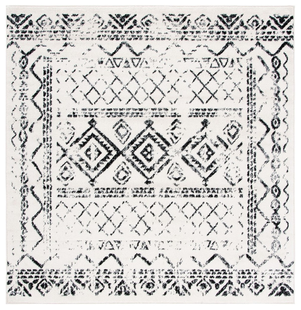 Boho-Chic Ivory Square Hand-Knotted Synthetic Area Rug