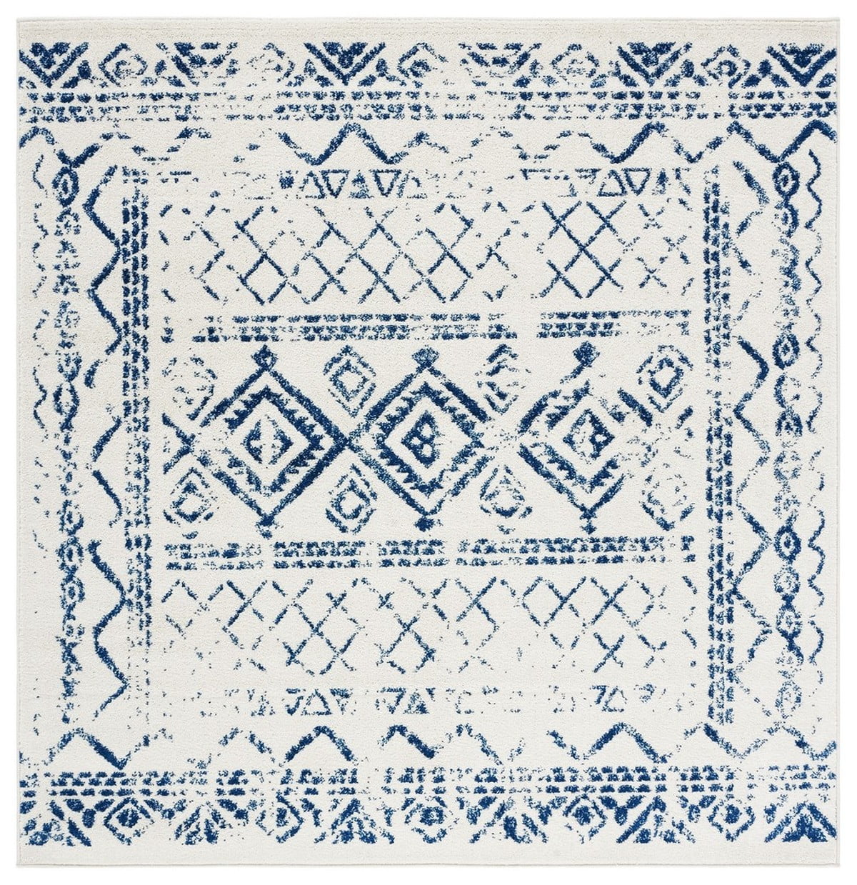 Navy and Ivory Hand-knotted Square Synthetic Area Rug