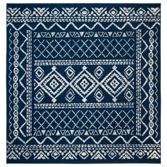 SAFAVIEH Tulum Ronald Distressed Area Rug, 5' x 5' Square, Navy/Ivory