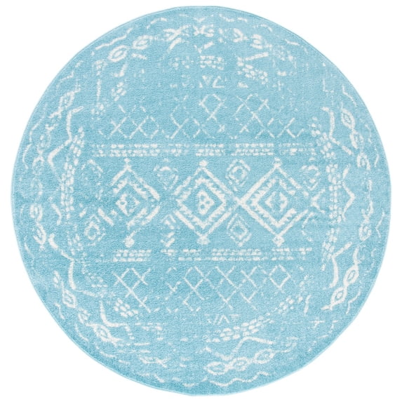 SAFAVIEH Tulum Ronald Distressed Area Rug, 6'7" x 6'7" Round, Turquoise/Ivory