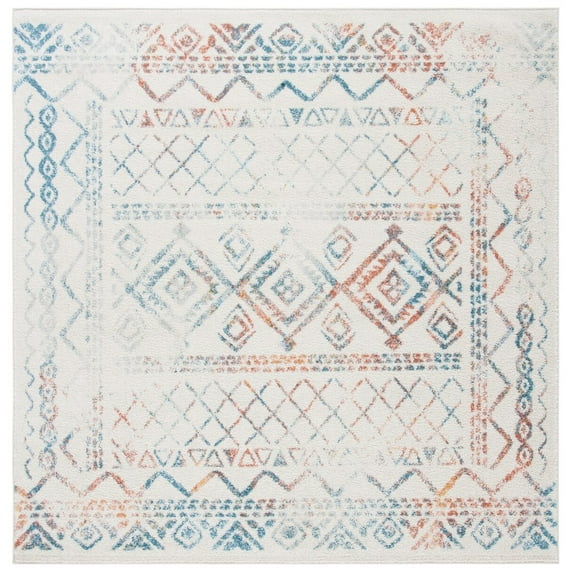 SAFAVIEH Tulum Ronald Distressed Area Rug, 6'7" x 6'7" Square, Ivory/Turquoise