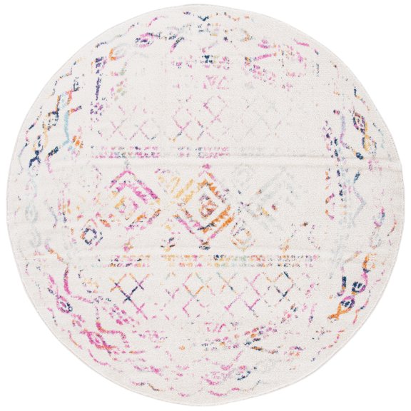 SAFAVIEH Tulum Ronald Oriental Area Rug, Ivory/Fuchsia, 6'7" x 6'7" Round