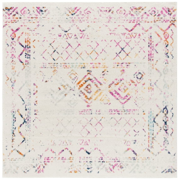 SAFAVIEH Tulum Ronald Oriental Area Rug, Ivory/Fuchsia, 6'7" x 6'7" Square