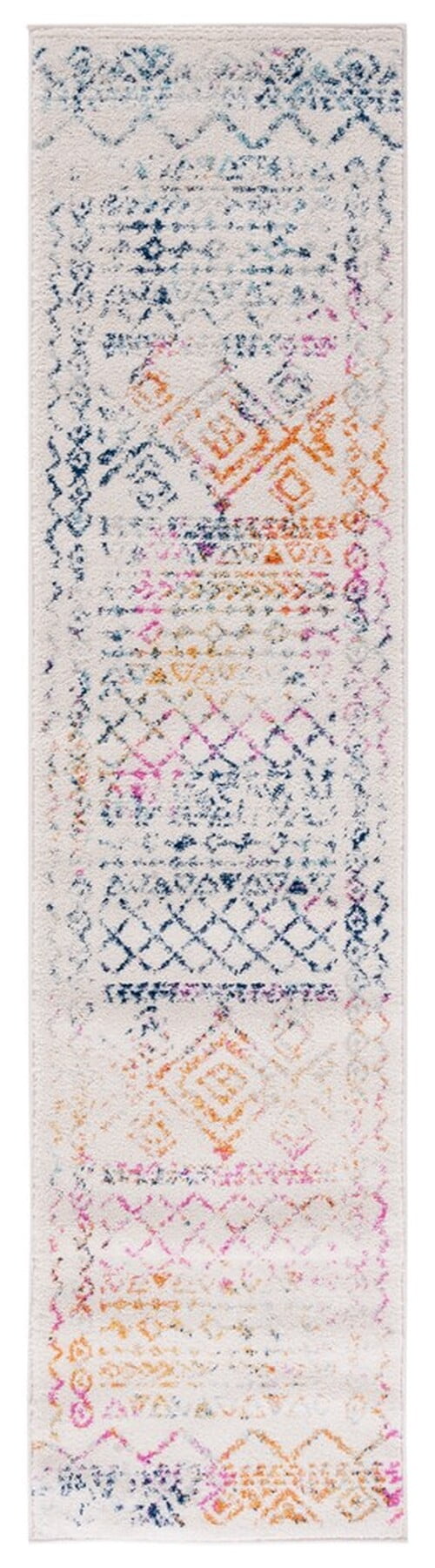 Ivory and Fuchsia Synthetic Boho Chic Accent Rug, 2' x 5'