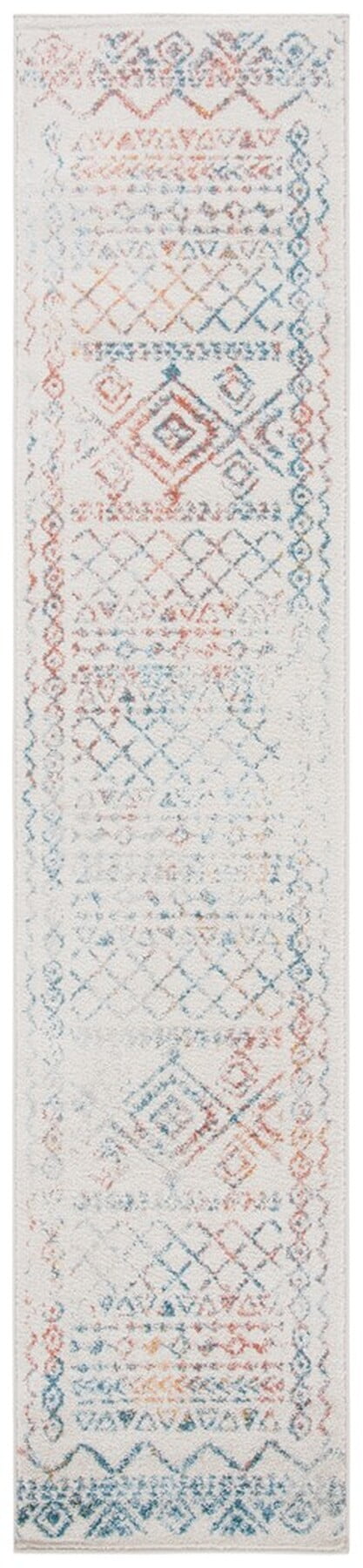 Ivory and Turquoise Synthetic Runner Rug, 2' x 5'