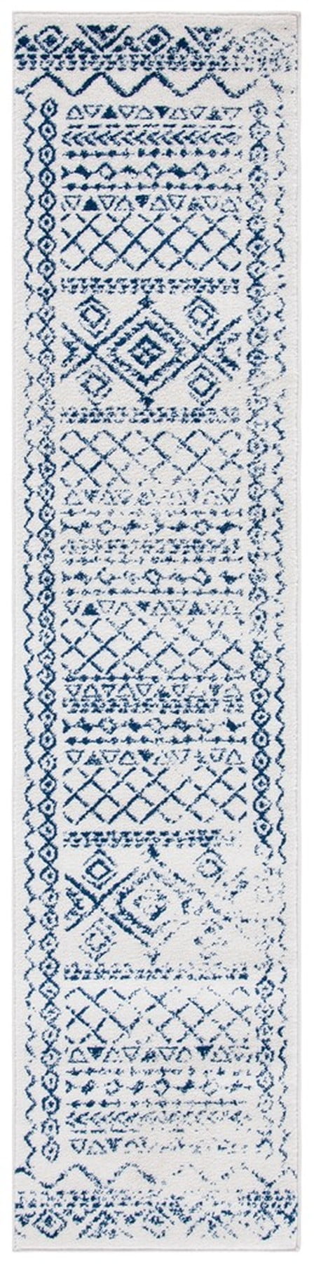 Navy and Ivory Synthetic Hand-knotted Runner Rug, 2'x7'