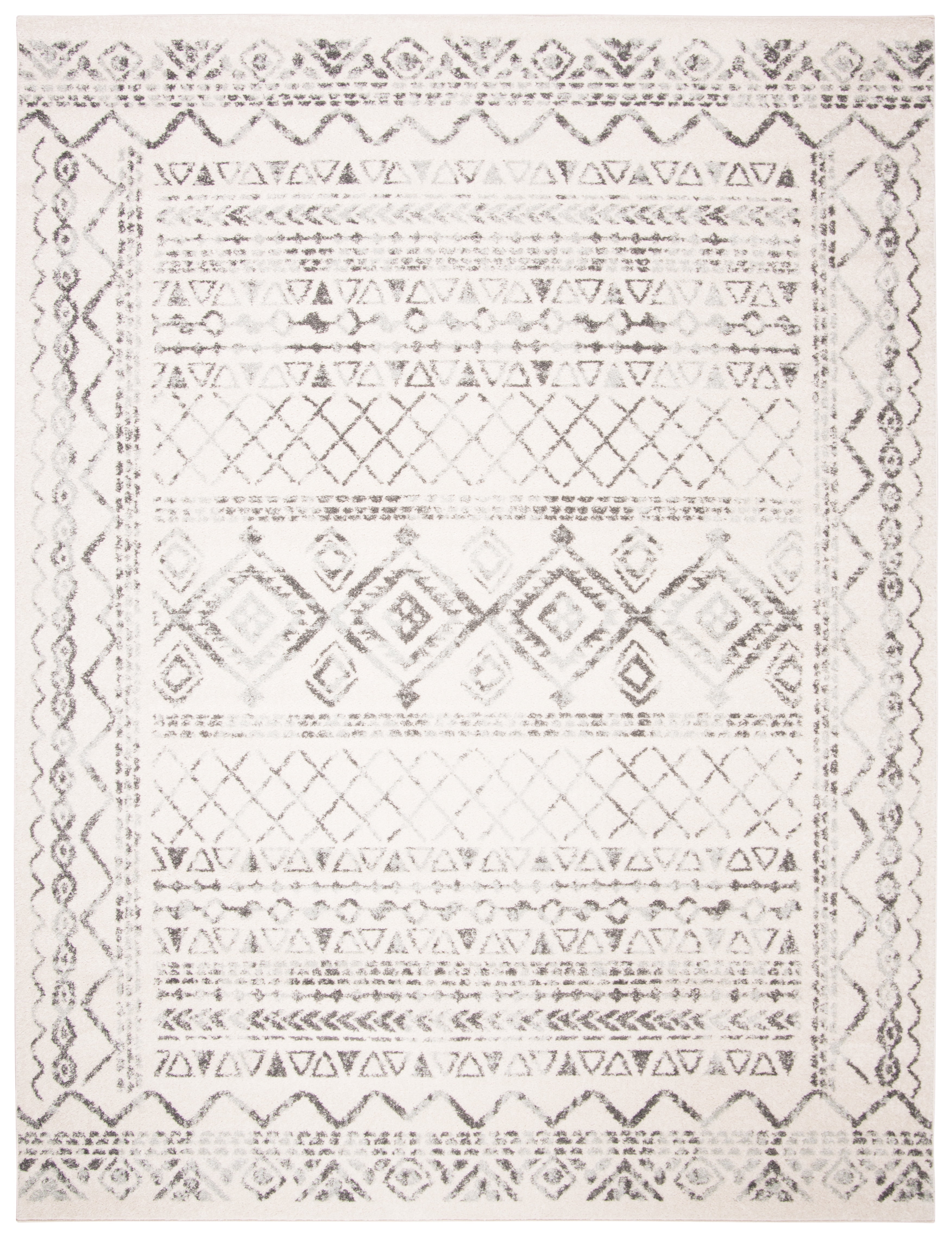 Ivory and Grey 10' x 13' Wool and Synthetic Rectangular Area Rug