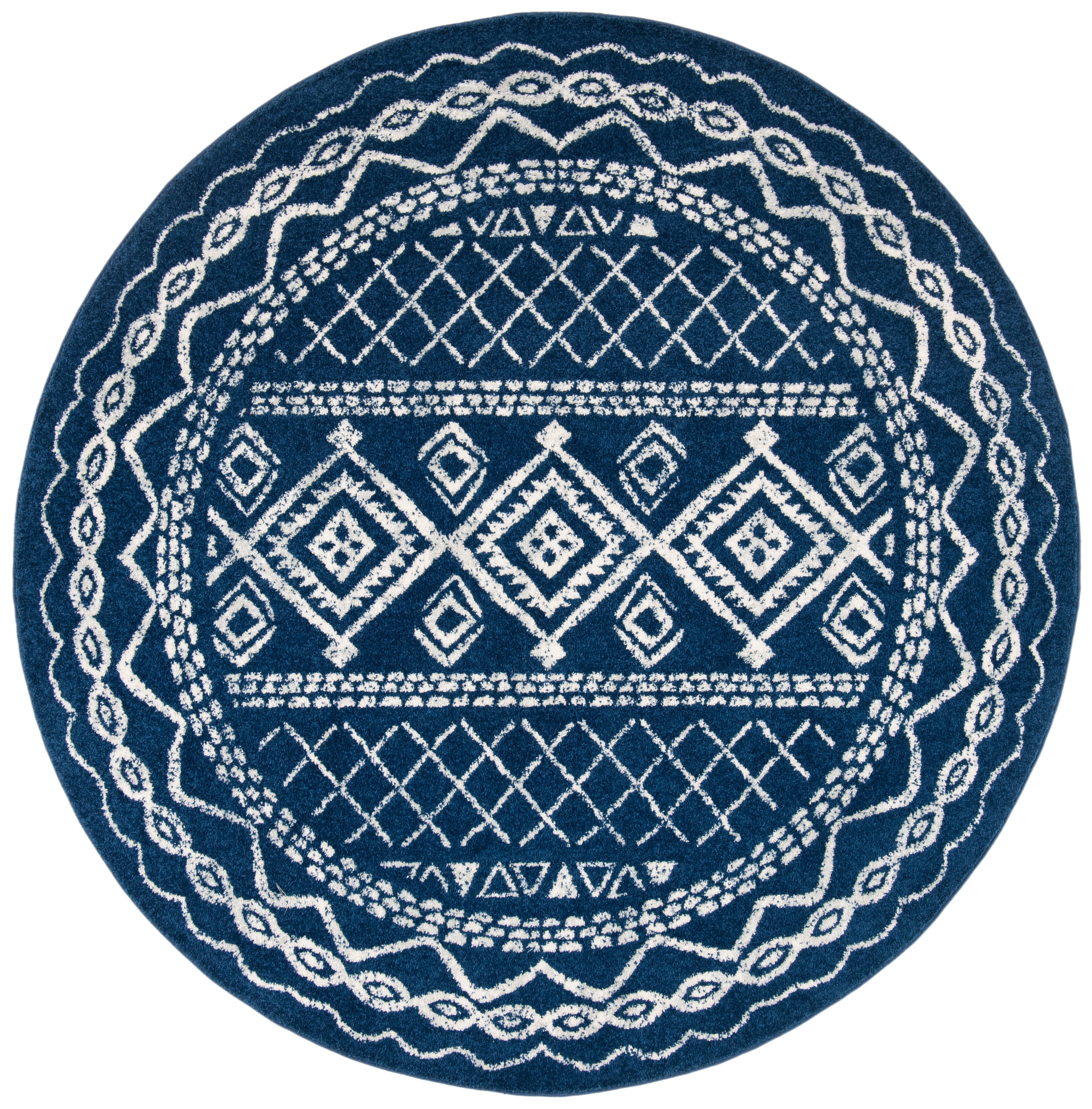 SAFAVIEH Tulum Ronald Oriental Area Rug, Navy/Ivory, 6'7" x 6'7" Round