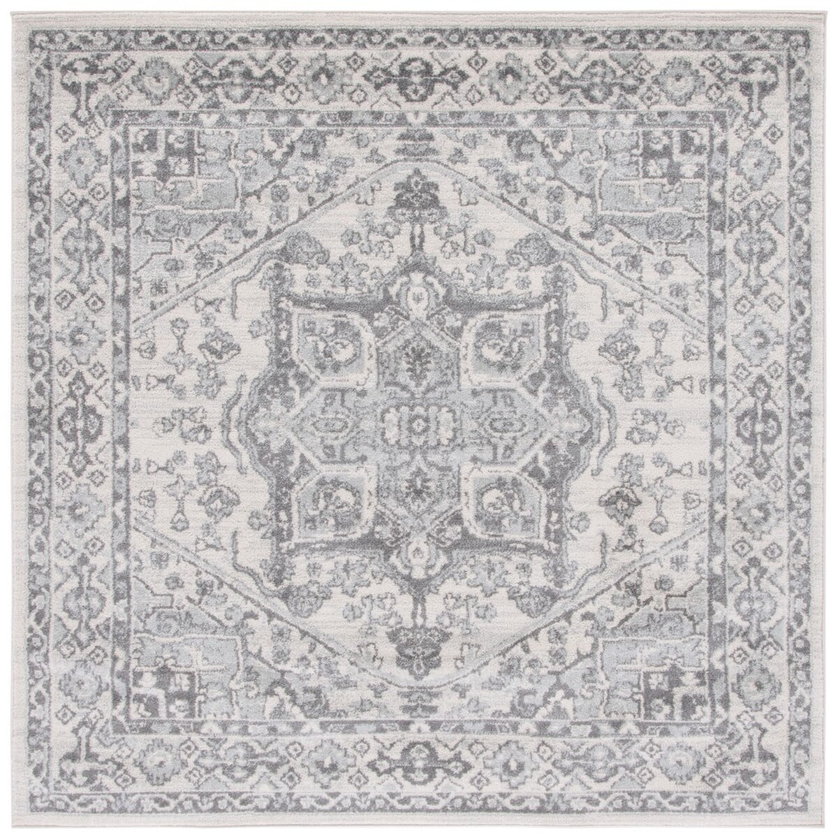 Ivory Squared Boho-Chic Hand-Knotted Area Rug - 6'7"