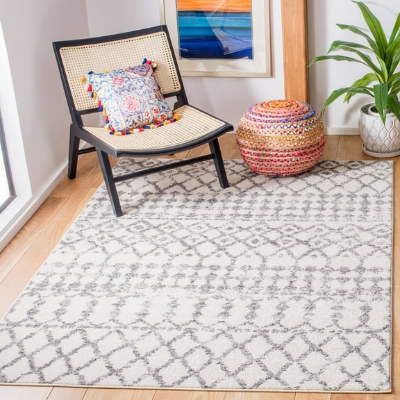 SAFAVIEH Tulum Selena Distressed Geometric Area Rug, Ivory/Grey, 9' x 12'