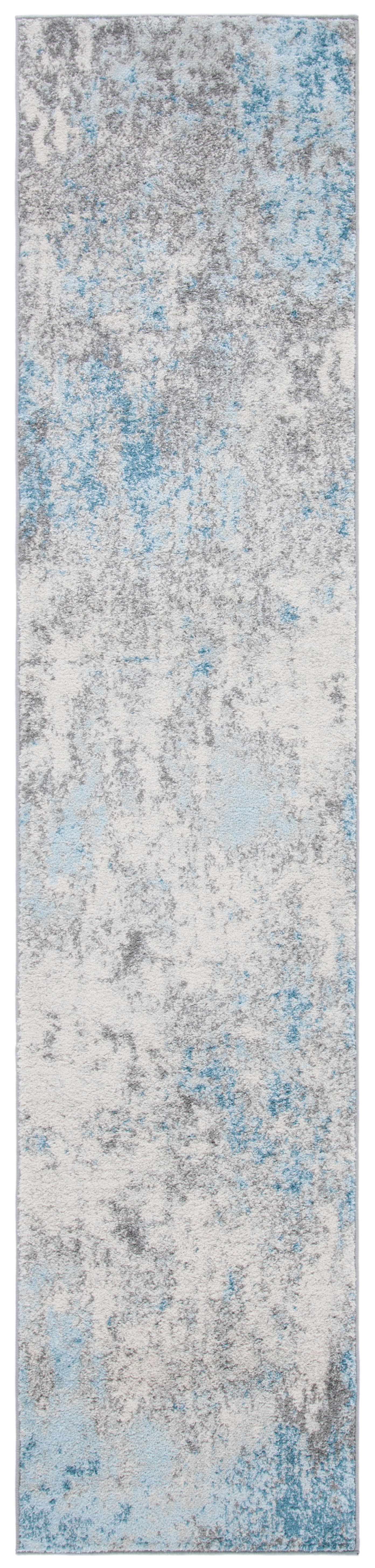 Abstract Grey & Blue Synthetic 2' x 9' Easy-Care Runner Rug