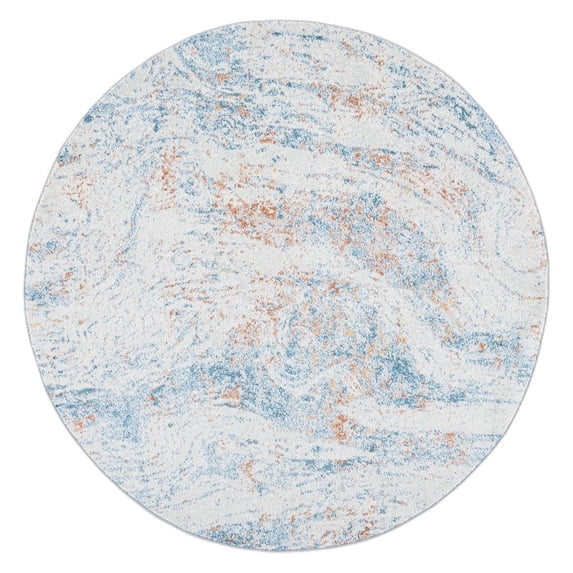SAFAVIEH Tulum Venice Abstract Area Rug, 6'7" x 6'7" Round, Ivory/Dark Blue