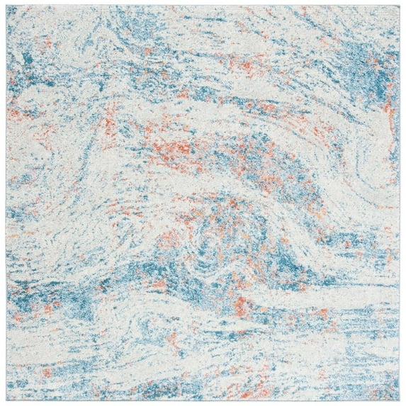 SAFAVIEH Tulum Venice Abstract Area Rug, 6'7" x 6'7" Square, Ivory/Dark Blue