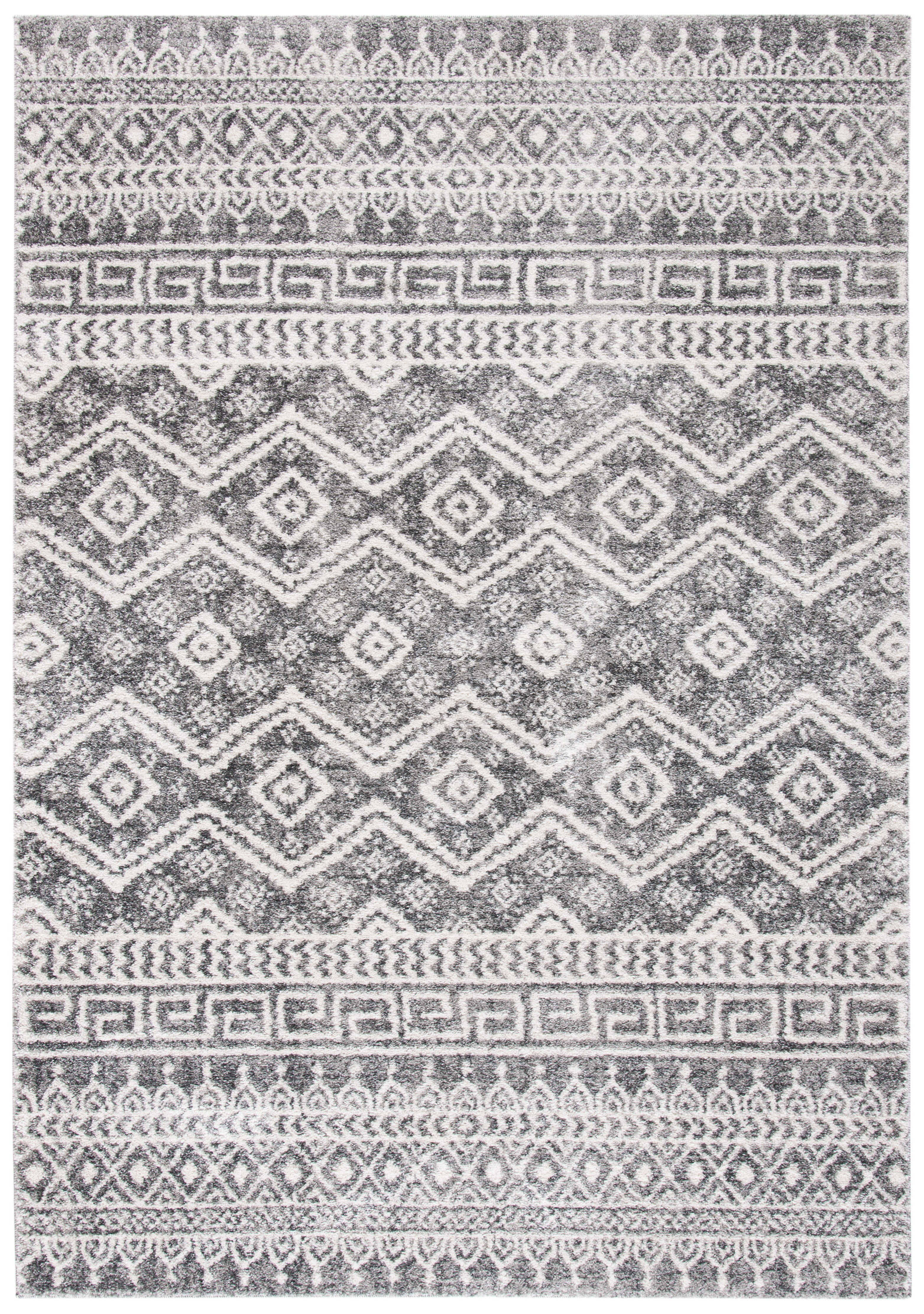 Tunisia Black and Ivory Geometric Hand-knotted Area Rug