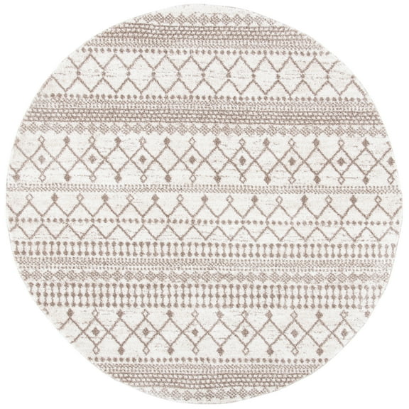SAFAVIEH Tunisia Dorian Geometric Area Rug, Ivory/Tan, 6'7" x 6'7" Round