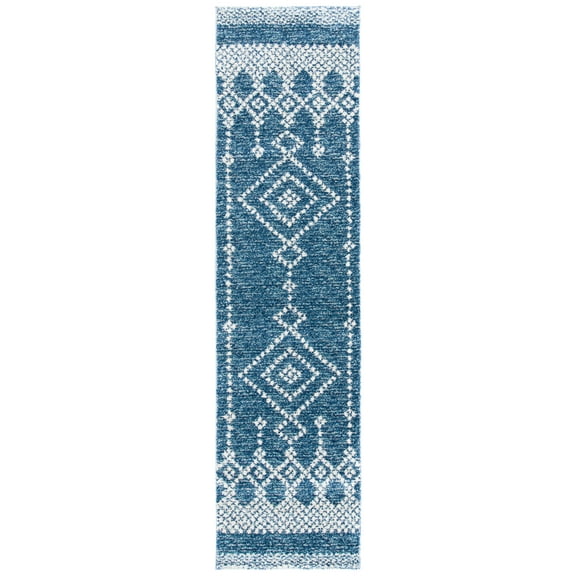SAFAVIEH Tunisia Earnestine Geometric Runner Rug, Navy/Ivory, 2' x 8'