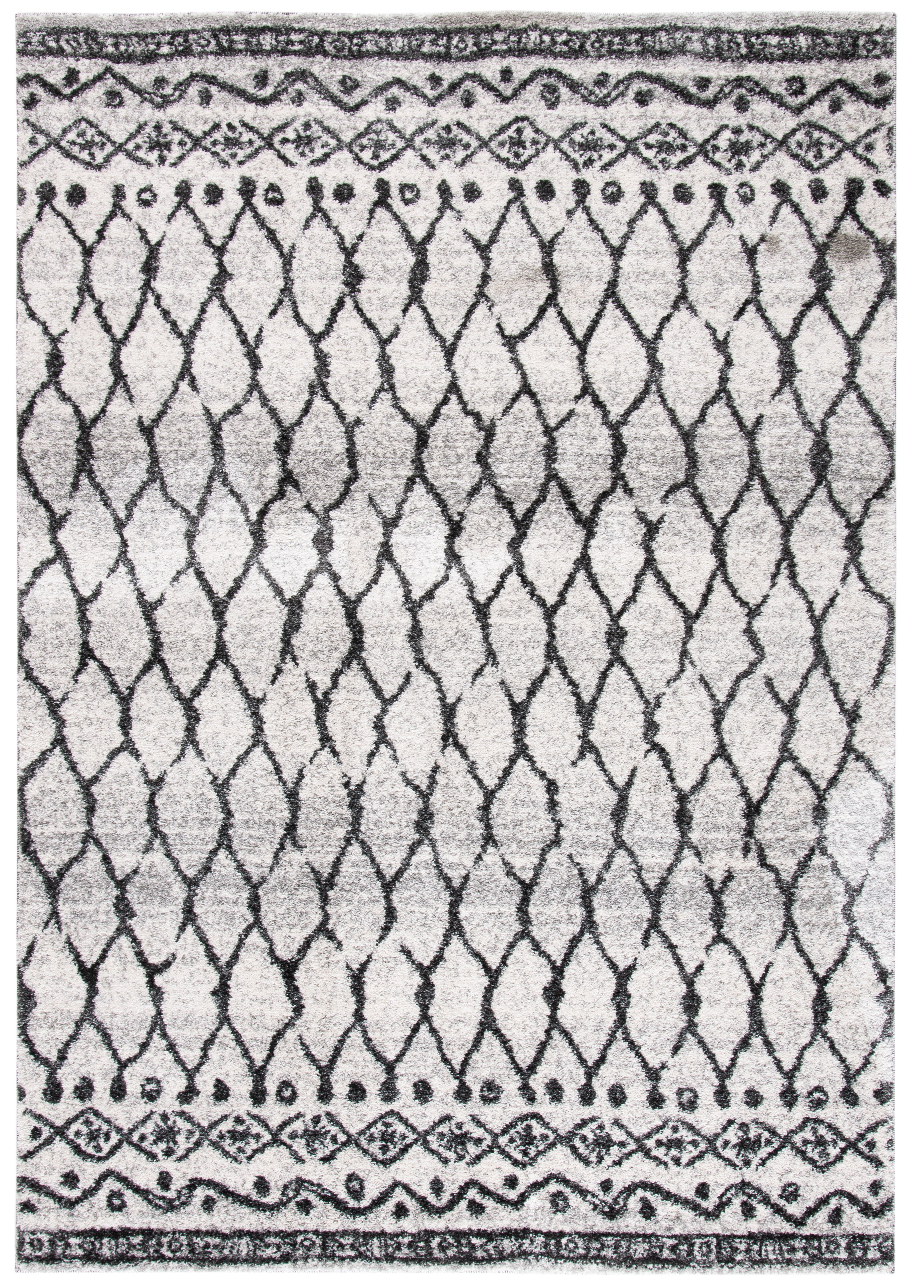 Tunisia Black and Ivory Geometric 8' x 10' Area Rug