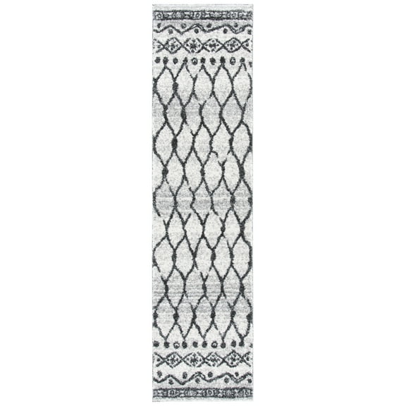 SAFAVIEH Tunisia Ermintrude Geometric Runner Rug, Ivory/Black, 2' x 8'