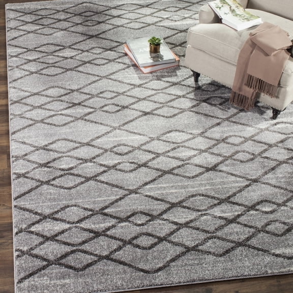 SAFAVIEH Tunisia Ethelbert Overdyed Geometric Area Rug, Grey/Black, 6'7" x 9'2"