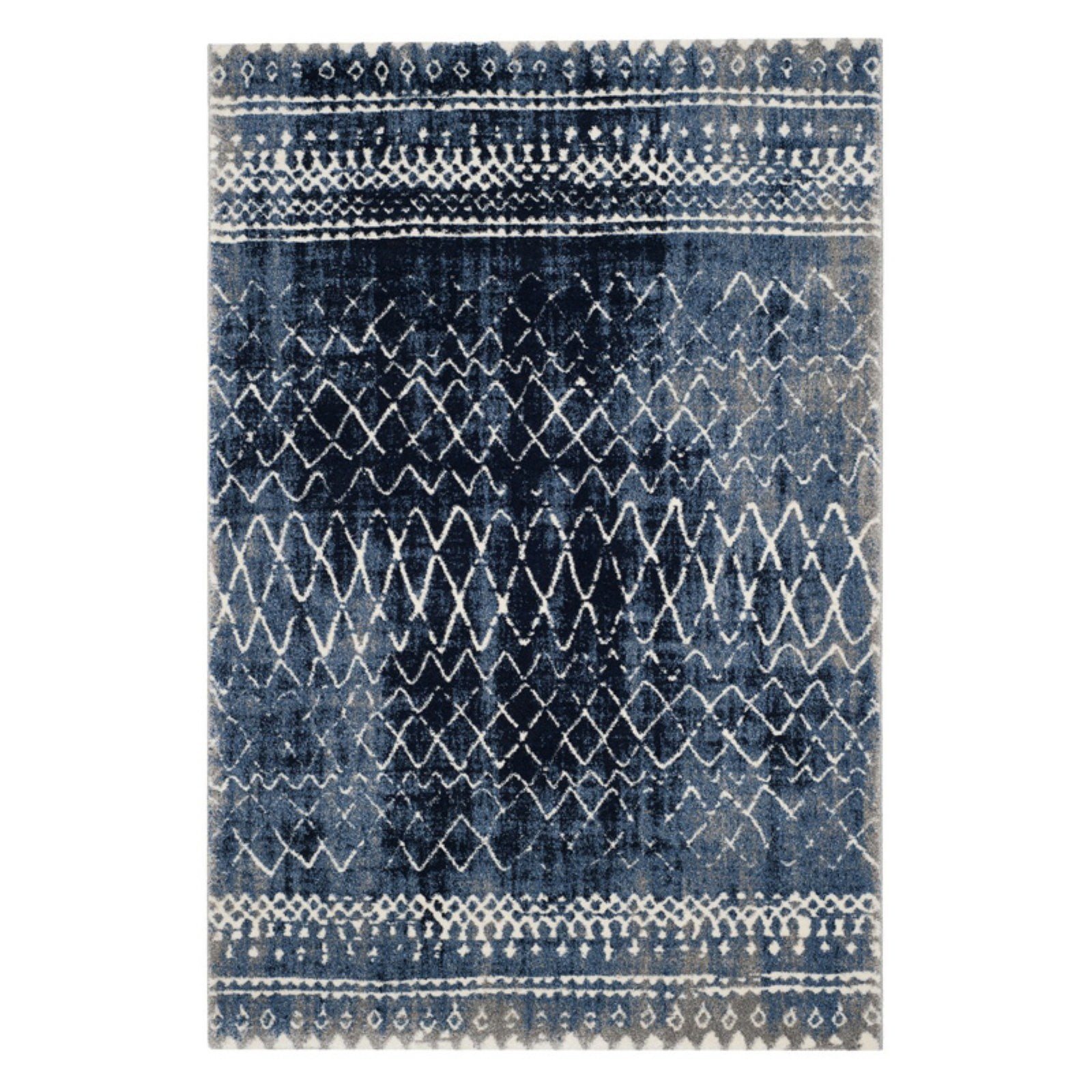 Light Blue Geometric Wool Blend Area Rug, 6'7" x 9'2"