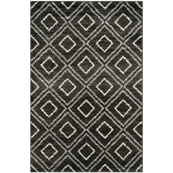 SAFAVIEH Tunisia Mandy Geometric Area Rug, Anthracite/Cream, 4' x 6'