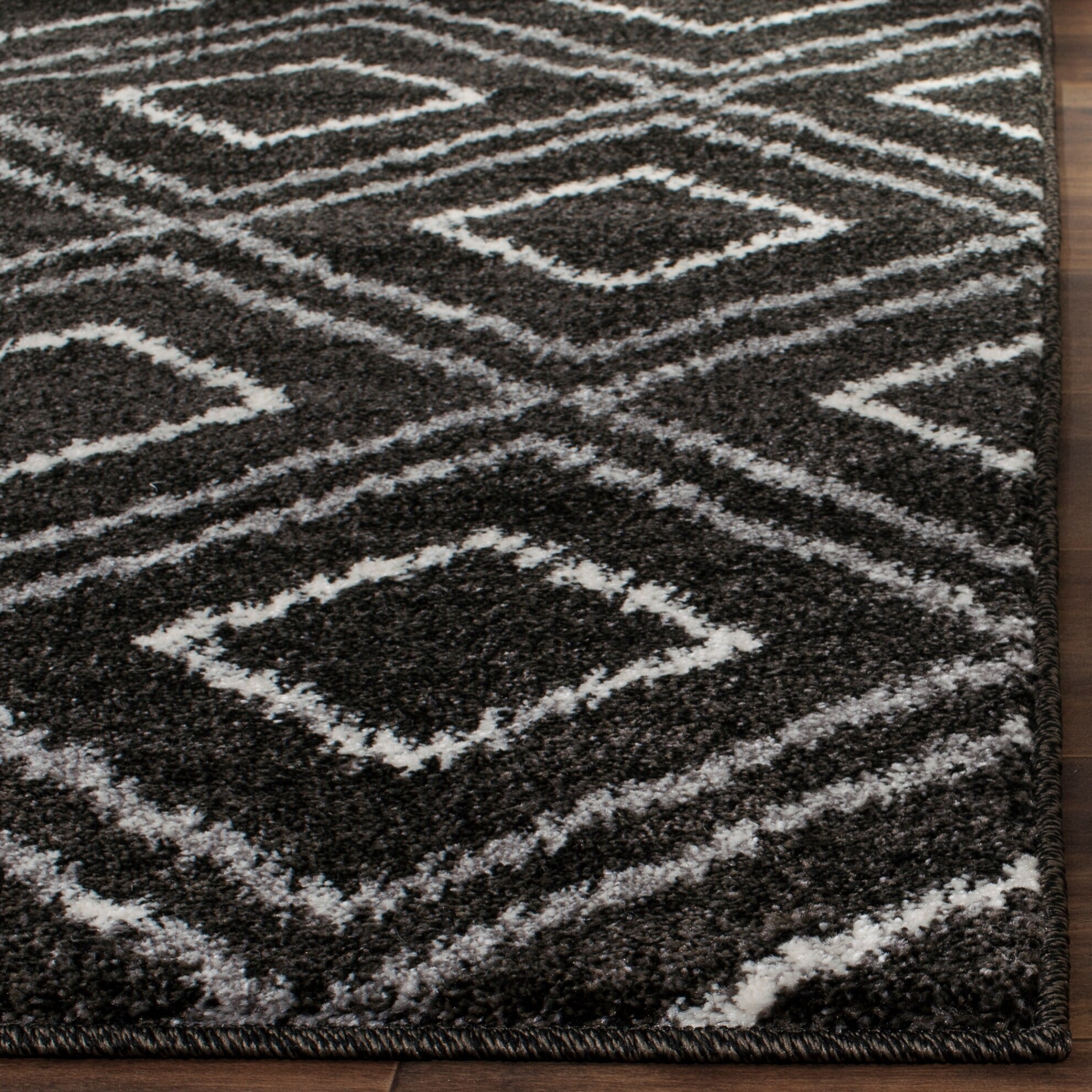 Anthracite & Cream Geometric 9' x 12' Synthetic Area Rug