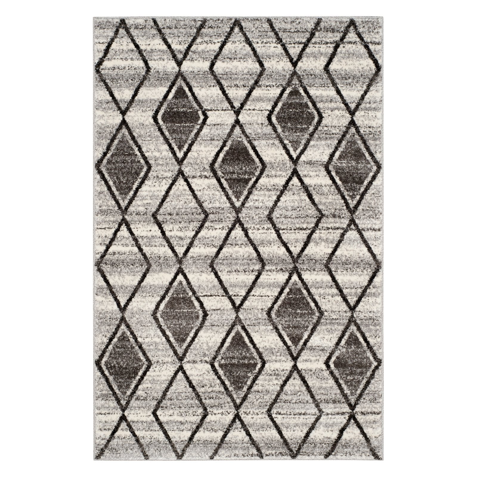 Grey and Black Geometric 4' x 6' Synthetic Rug