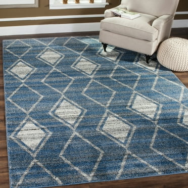 SAFAVIEH Tunisia Parker Geometric Area Rug, Light Blue/Cream, 4' x 6'