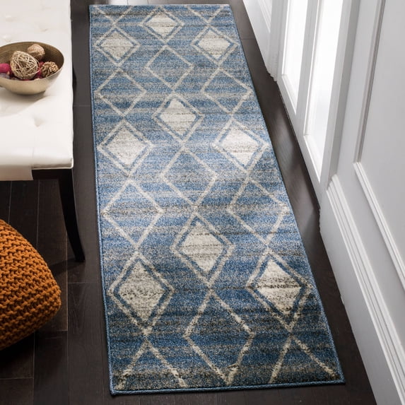 SAFAVIEH Tunisia Parker Geometric Runner Rug, Light Blue/Cream, 2'3" x 8'