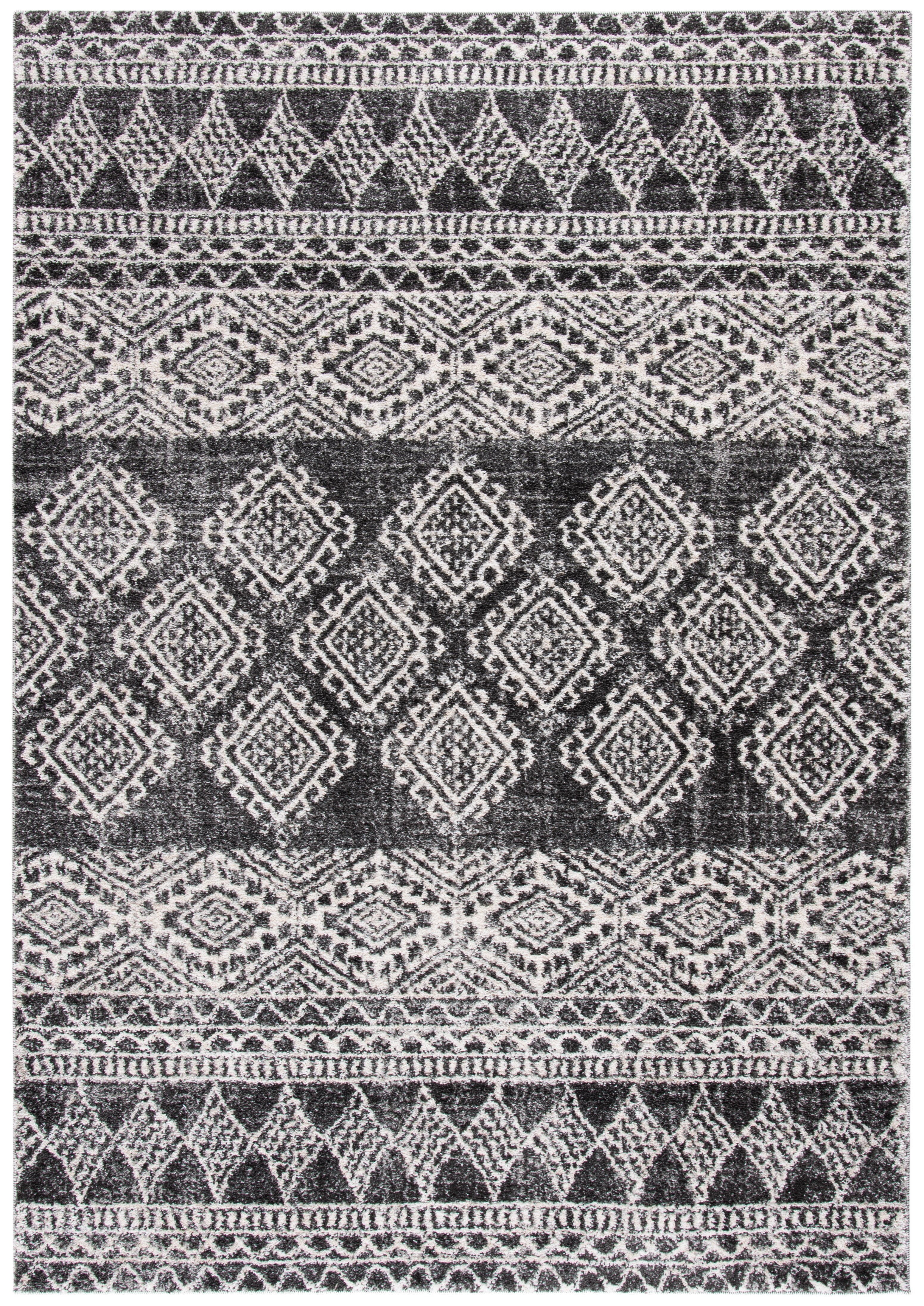 Berber-Inspired Black and Ivory Geometric Synthetic Area Rug