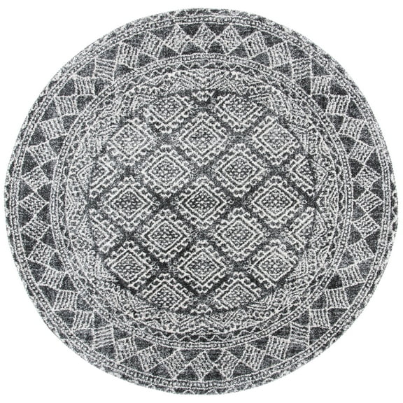 SAFAVIEH Tunisia Rose Geometric Area Rug, Black/Ivory, 6'7" x 6'7" Round