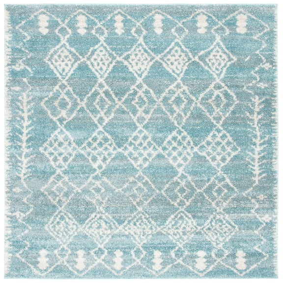 SAFAVIEH Tunisia Velasco Geometric Area Rug, Aqua/Ivory, 6'7" x 6'7" Square