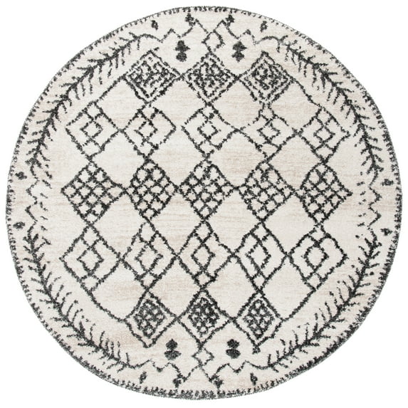 SAFAVIEH Tunisia Velasco Geometric Area Rug, Ivory/Black, 6'7" x 6'7" Round