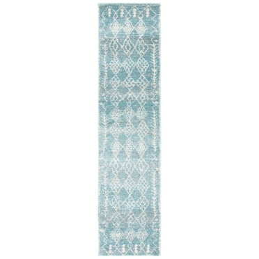 SAFAVIEH Tunisia Velasco Geometric Runner Rug, Aqua/Ivory, 2' x 8'