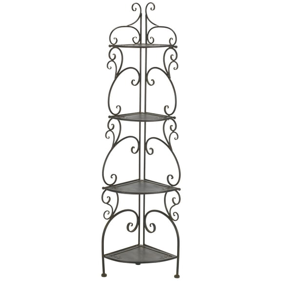 SAFAVIEH Turuca Outdoor Patio 4 Tier Corner Shelf Unit, Antique Black