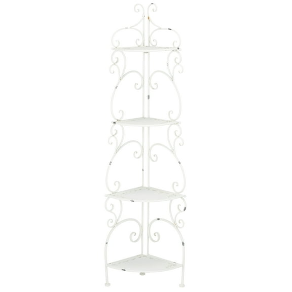 SAFAVIEH Turuca Outdoor Patio 4 Tier Corner Shelf Unit, Antique White